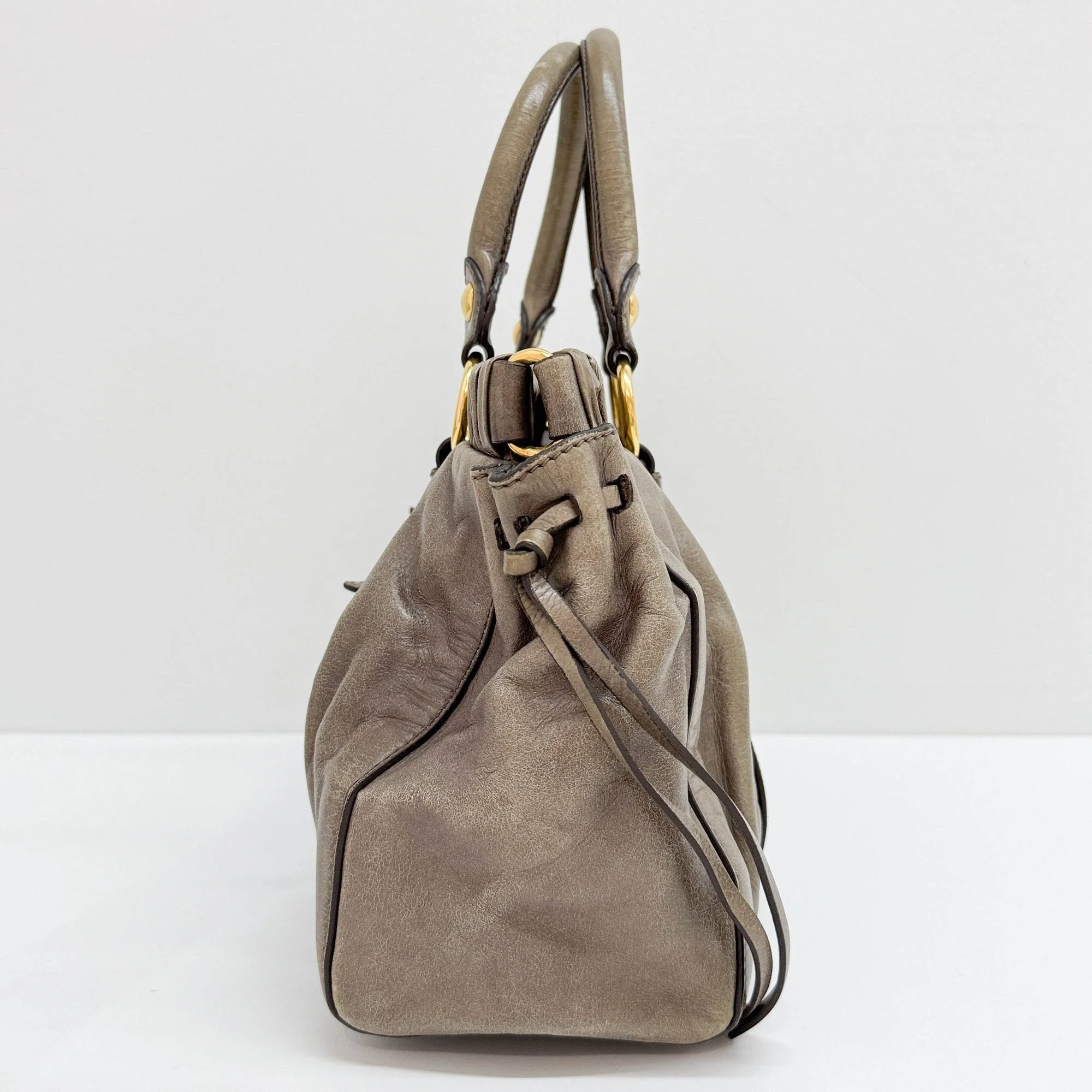 Vitello Dark Khaki Leather Hand Bag - Image 5