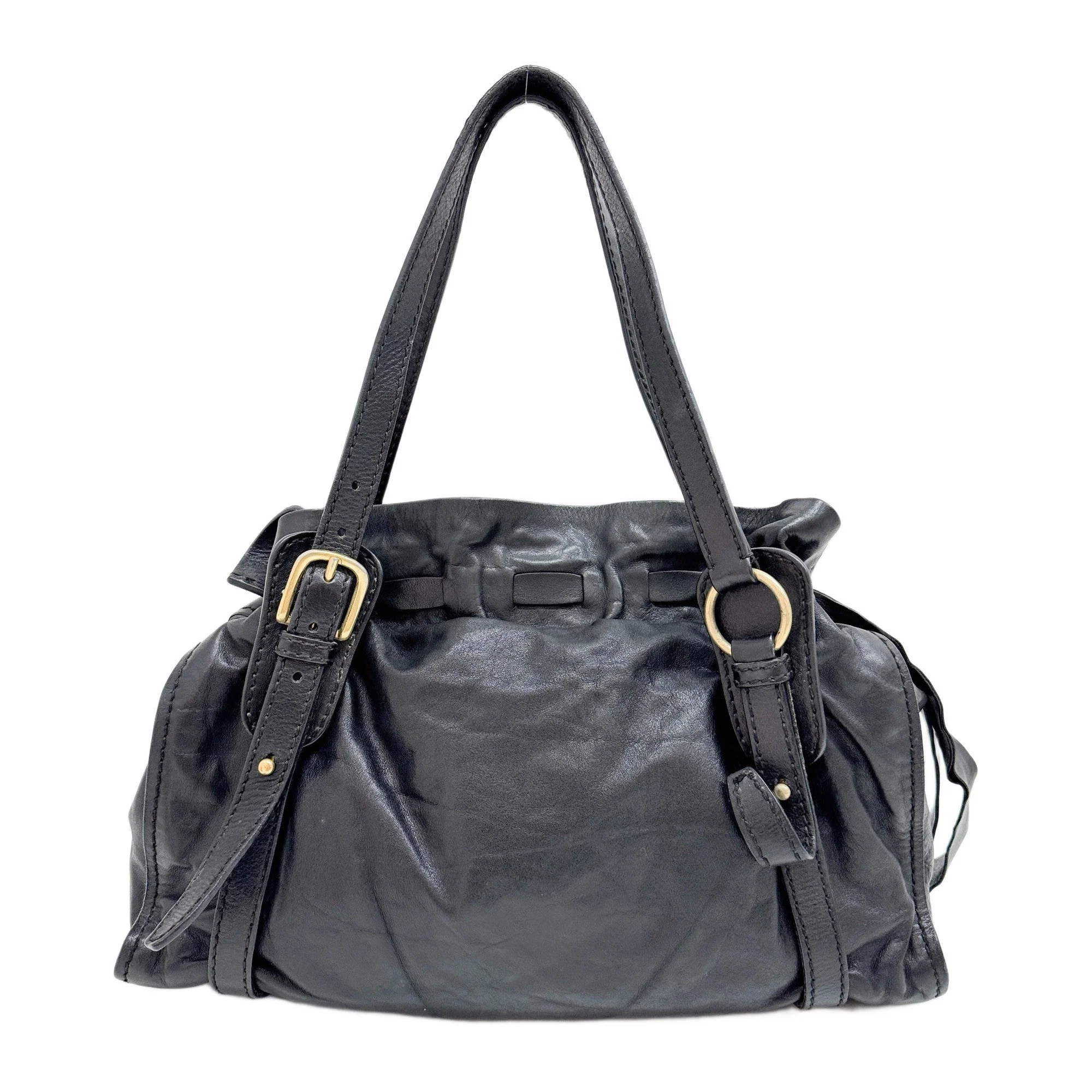 Vitello Lux Bow Black Leather Shoulder Bag - Image 2