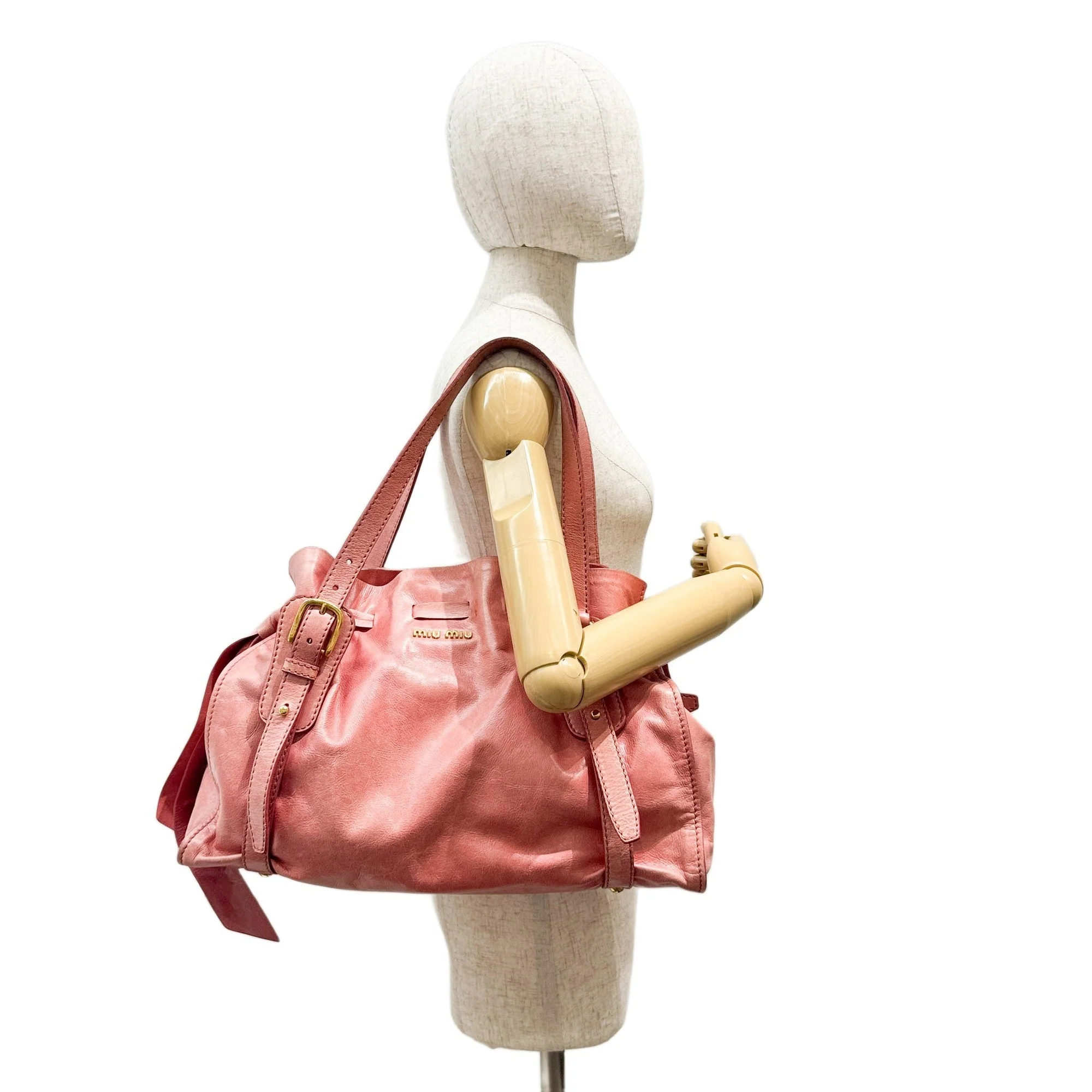 Vitello Lux Bow Pink Leather Shoulder Bag - Image 3