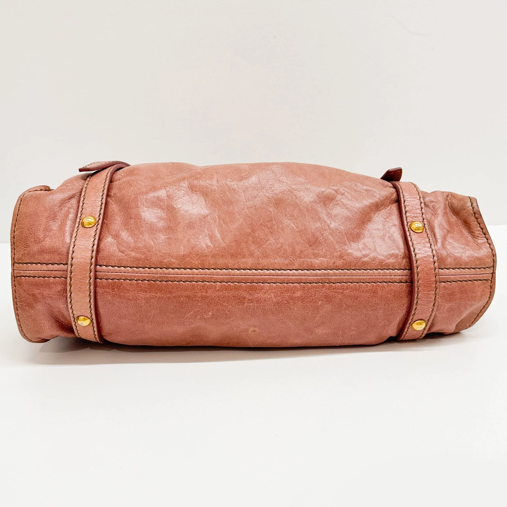 Vitello Lux Bow Rosybrown Leather Shoulder Bag - Image 7