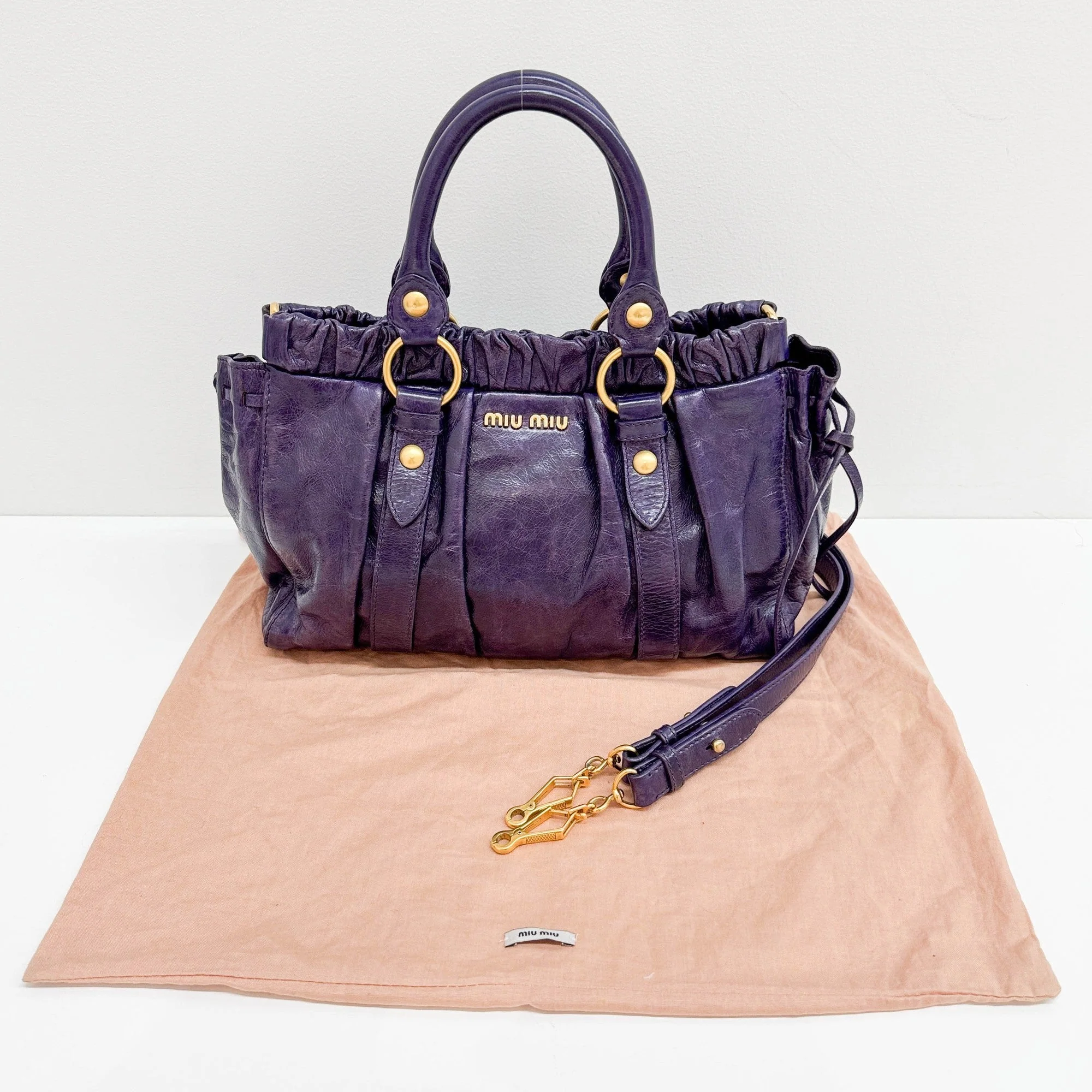 Vitello Purple Leather Two Way Bag - Image 4
