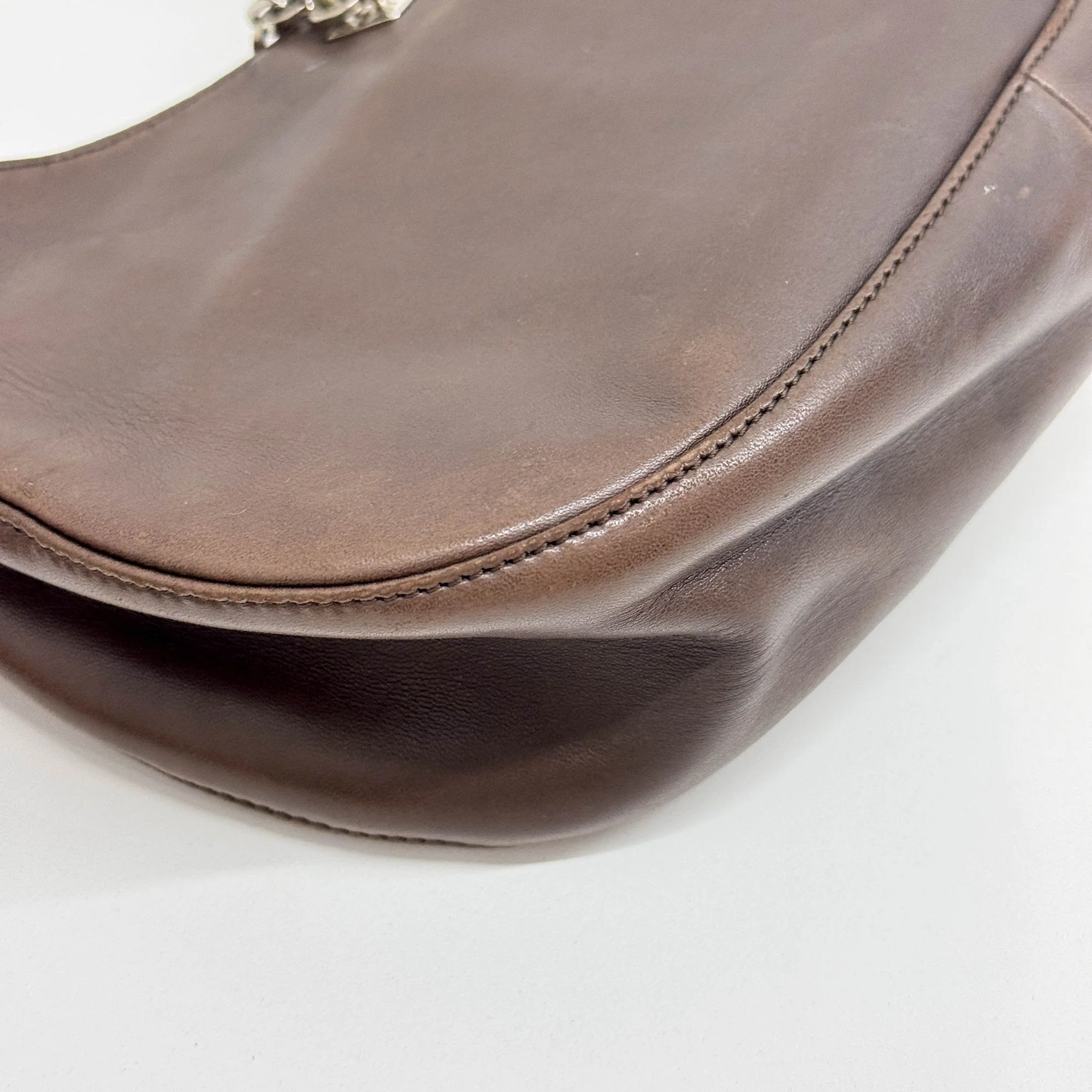 VLogo Moon Brown Leather Shoulder Bag - Image 10