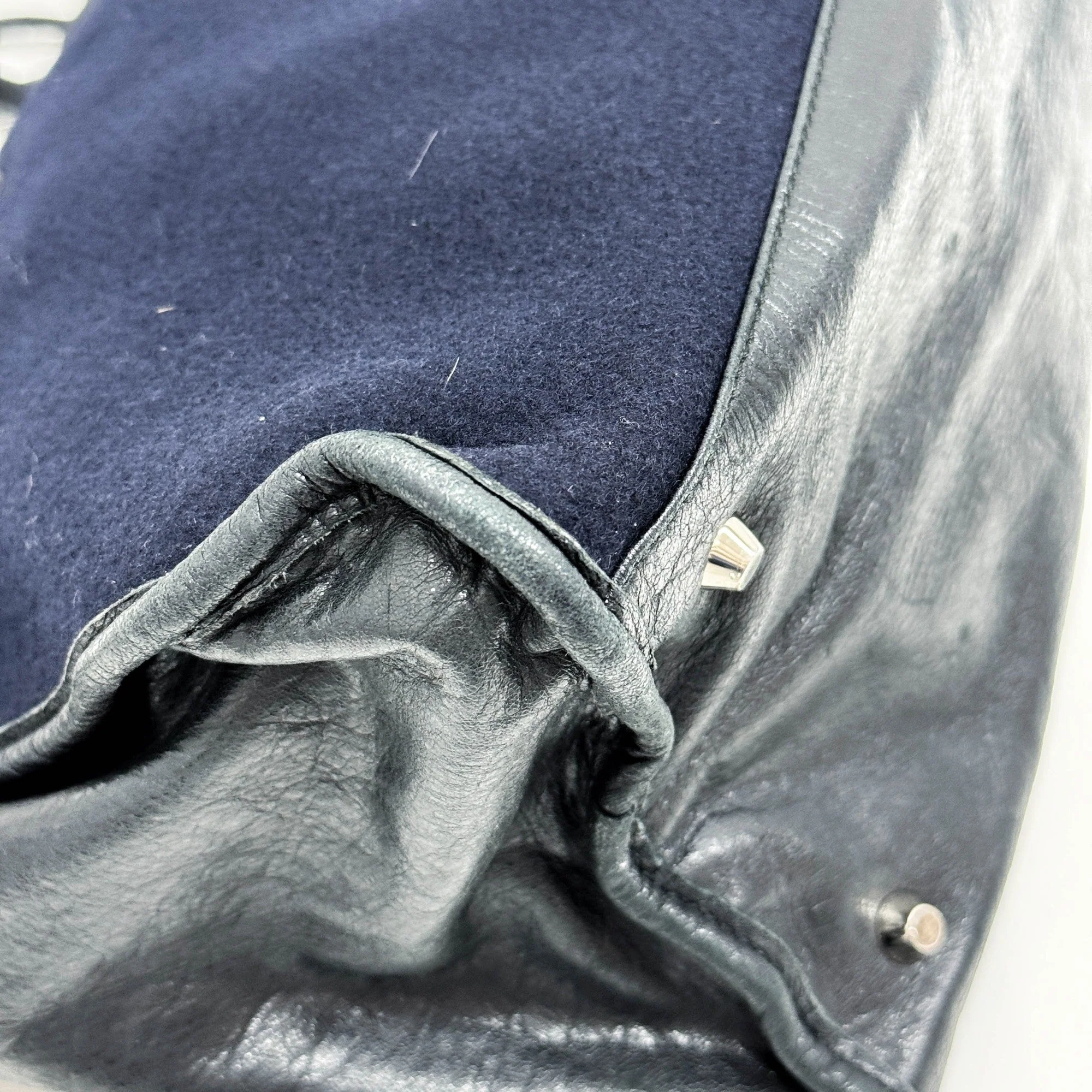 Work Navy Wool & Black Leather Trim Two Way Bag - Image 11