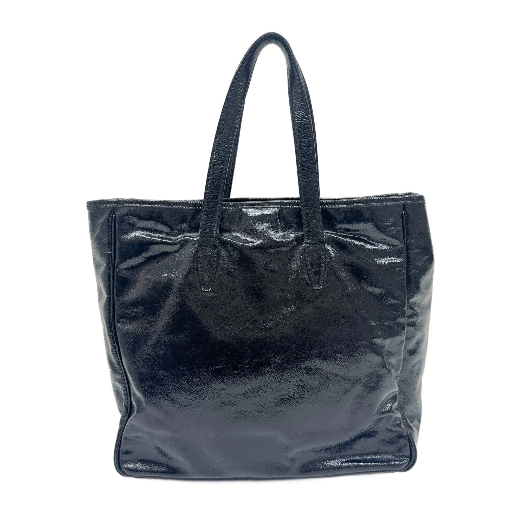 Y-Mail Black Patent Leather Tote Bag - Image 2